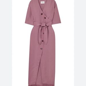 NANUSHKA Mauve Fave Wrap-effect Frayed Woven Midi Dress